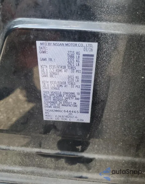 2016 Nissan Pathfinder S from USA, damaged, VIN 5N1AR2MM8GC644465